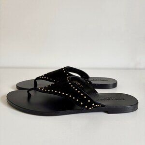 Saint Laurent Gia Black Suede Sandals Gold Studs YSL Size EU 39 US 9 NEW
